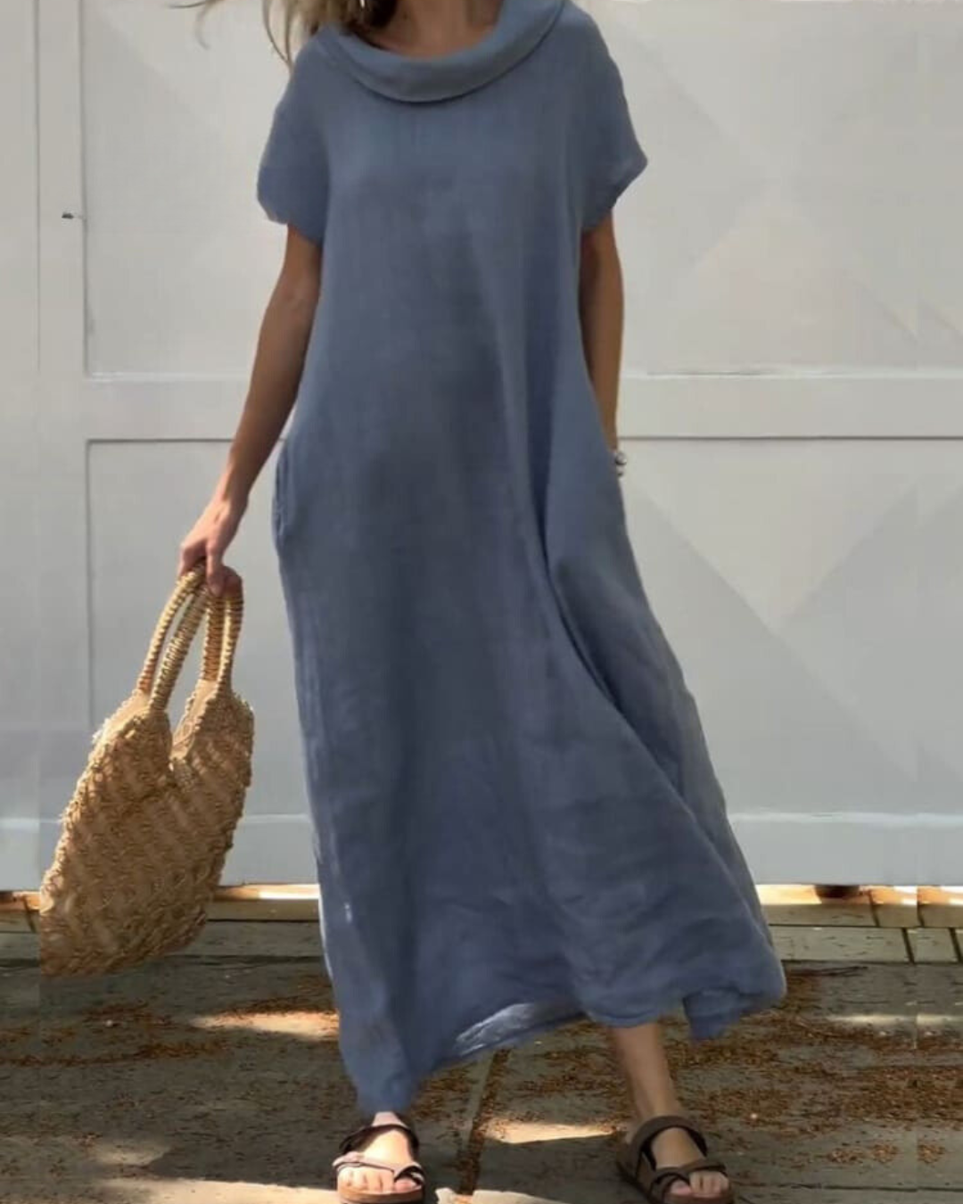 Iona- | Sukienka z efektem lnu z eleganckim ko?nierzem