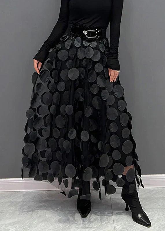 Krystyna | Elegancka patchworkowa spódnica tiulowa w czarne kropki