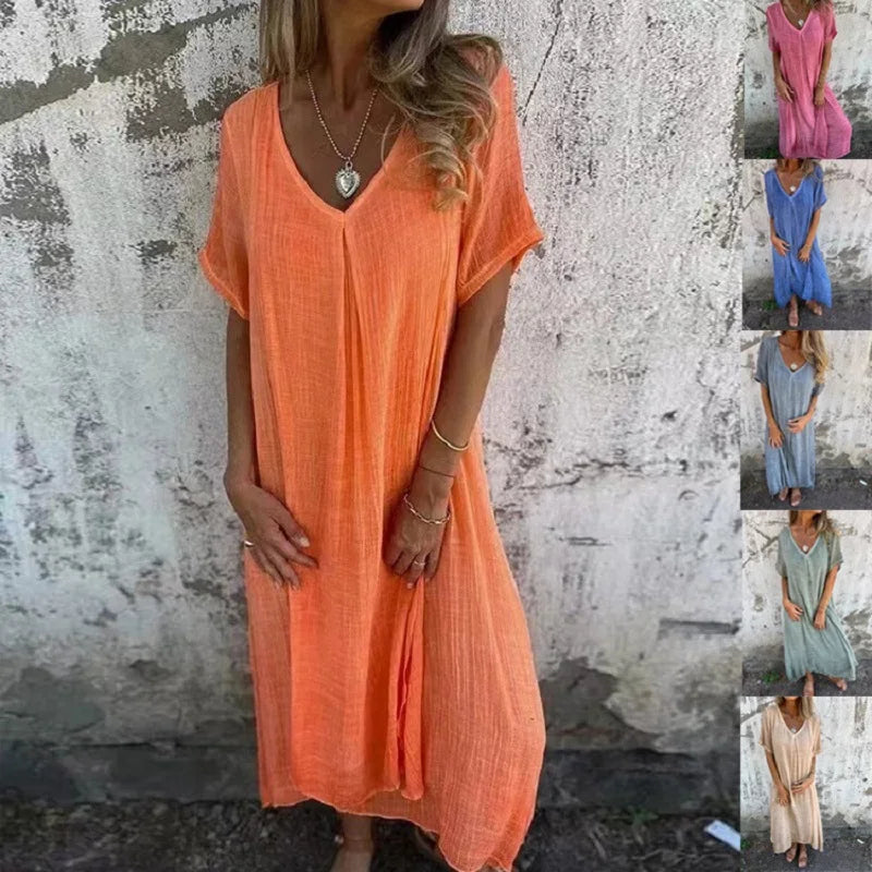 Gina™ | Elegancka luźna letnia sukienka z dekoltem w kształcie litery V