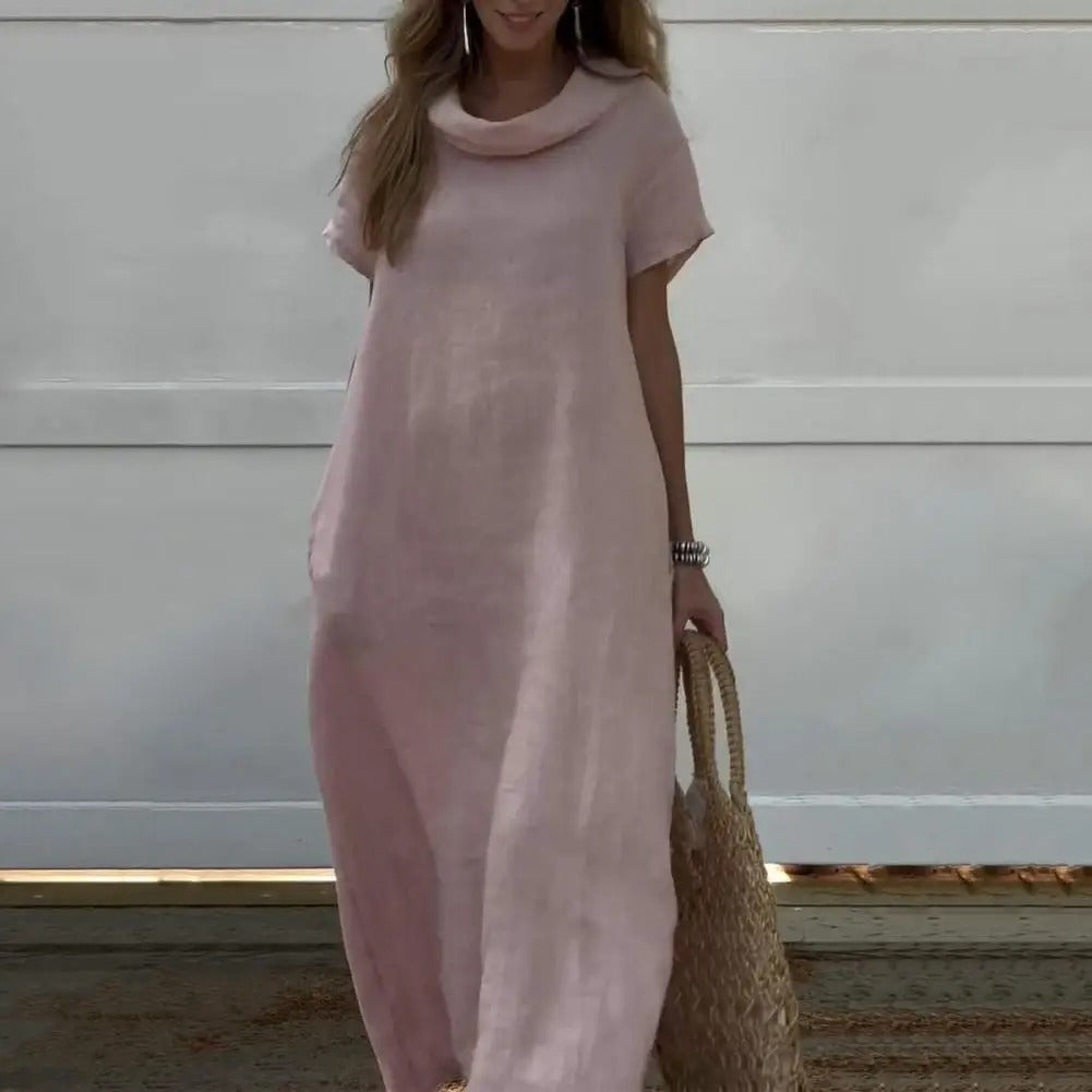 Iona- | Sukienka z efektem lnu z eleganckim ko?nierzem