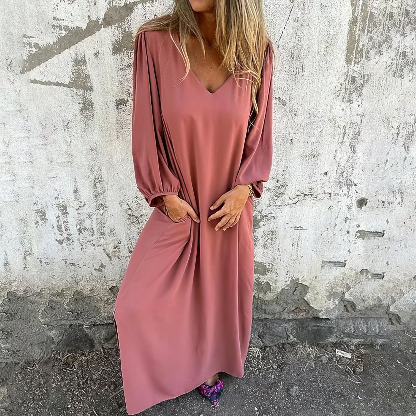 Perła | Długa sukienka w stylu boho z kieszeniami