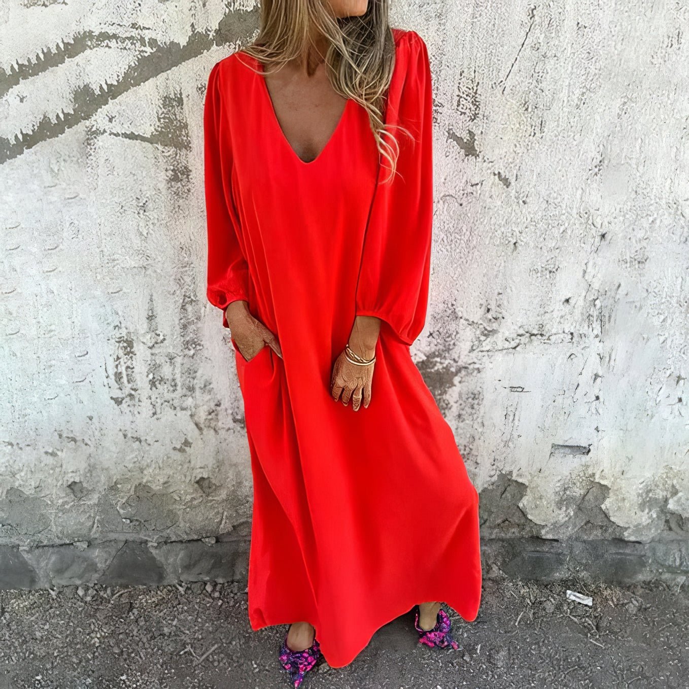 Perła | Długa sukienka w stylu boho z kieszeniami