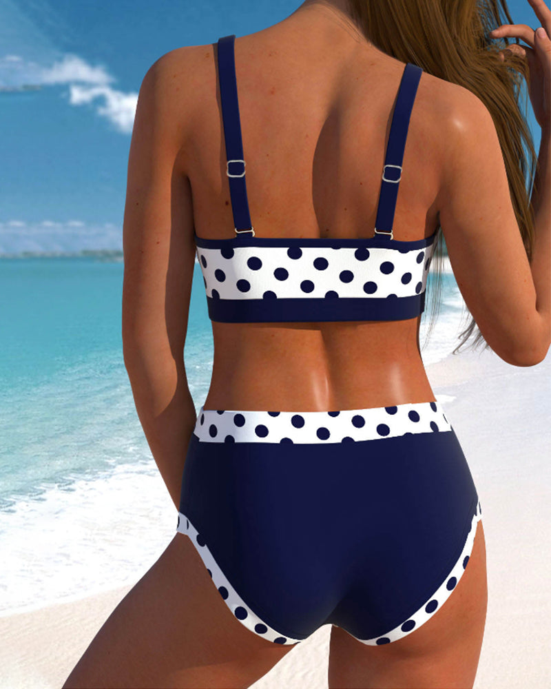 Alicja | Patchworkowe bikini z wysokim stanem w kropki