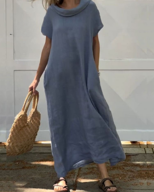 Iona- | Sukienka z efektem lnu z eleganckim ko?nierzem