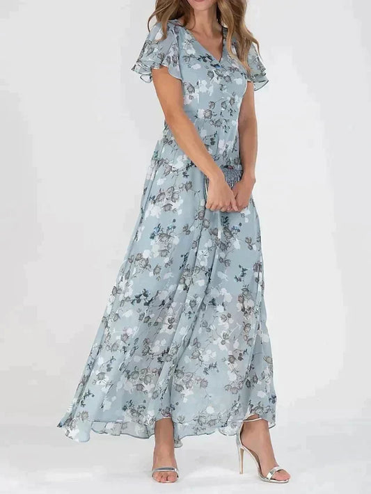 Marit | Elegancka sukienka maxi w kwiaty z dekoltem w kształcie litery V