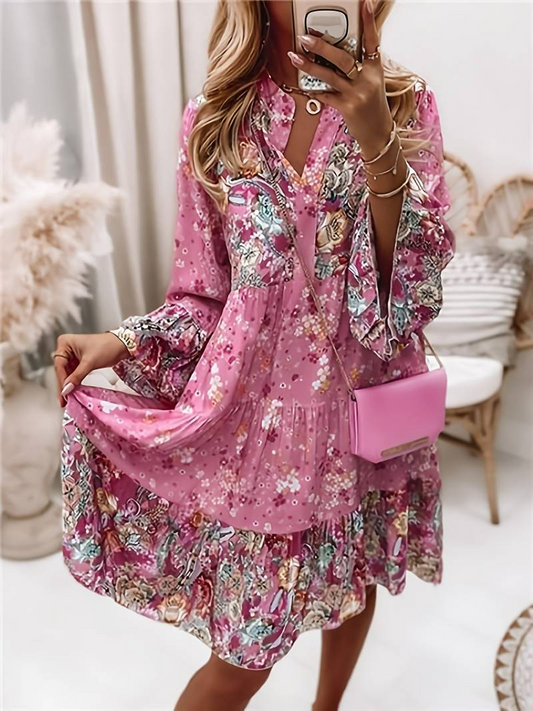Gabriela | Elegancka sukienka w stylu boho z kwiatowym nadrukiem