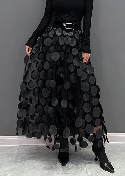 Krystyna | Elegancka patchworkowa spódnica tiulowa w czarne kropki