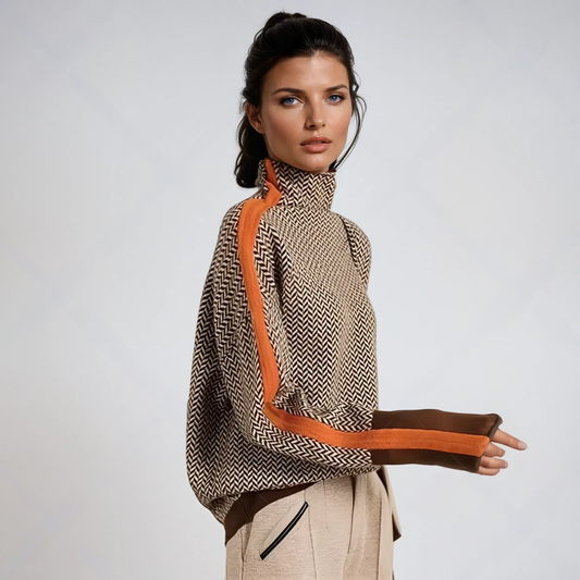 Eliza | Sweter z golfem w efektowne kontrastowe paski